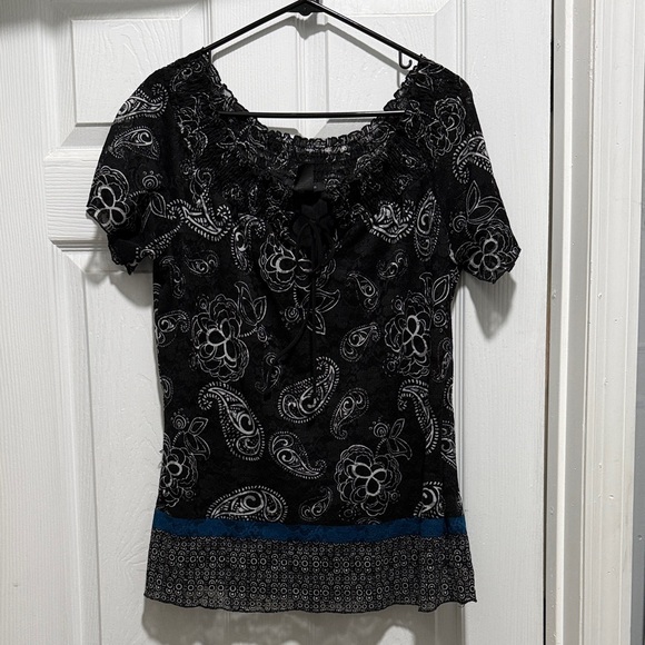 Jennie & Marlis Tops - Elegant Black and Blue Paisley Women's Blouse